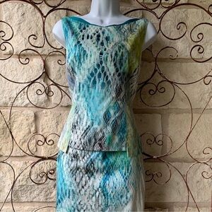 Sleeveless Blue and Green Patterned Dress